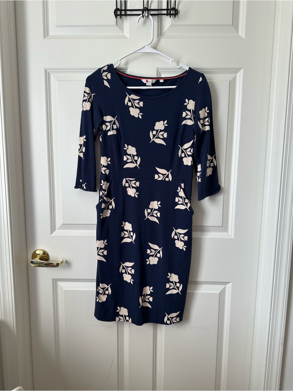 BODEN Jessie Jersey Knit Day Dress Navy Blue Off White Floral, Size 2P